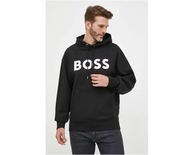 BOSS hanorac de bumbac barbati, culoarea negru, cu gluga, imprimeu 50496661