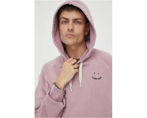PS Paul Smith hanorac de bumbac barbati, culoarea roz, cu gluga, cu imprimeu