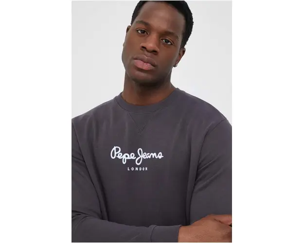 Pepe Jeans hanorac de bumbac Edward barbati, culoarea gri, cu imprimeu