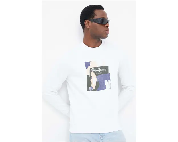 Pepe Jeans hanorac de bumbac Oldwive barbati, culoarea alb, cu imprimeu