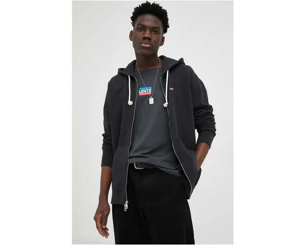 Levi's hanorac de bumbac barbati, culoarea negru, cu gluga, neted