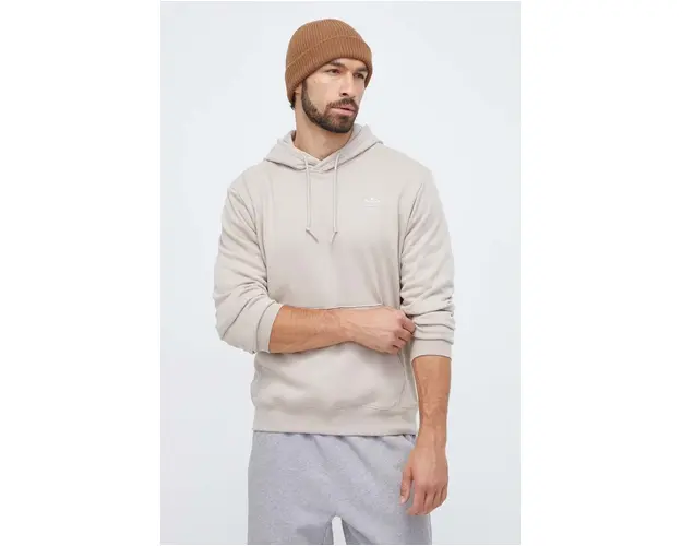 adidas Originals hanorac de bumbac barbati, culoarea bej, cu gluga, cu imprimeu
