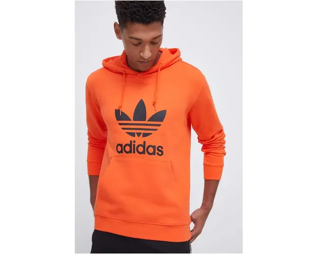 adidas Originals hanorac de bumbac barbati, culoarea portocaliu, cu gluga, cu imprimeu