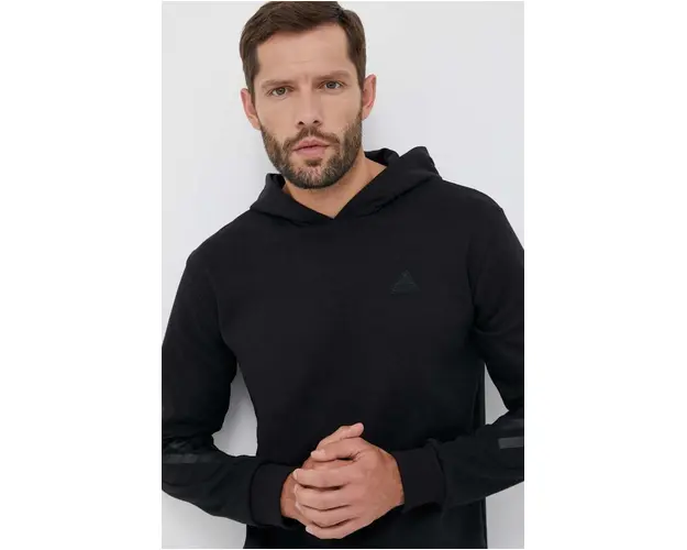 adidas bluza barbati, culoarea negru, cu gluga, cu imprimeu