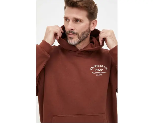 Fila bluza barbati, culoarea maro, cu gluga, neted