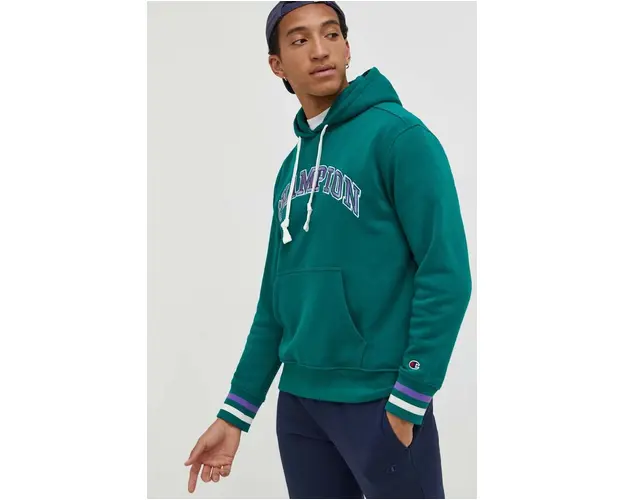 Champion bluza barbati, culoarea verde, cu gluga, cu imprimeu