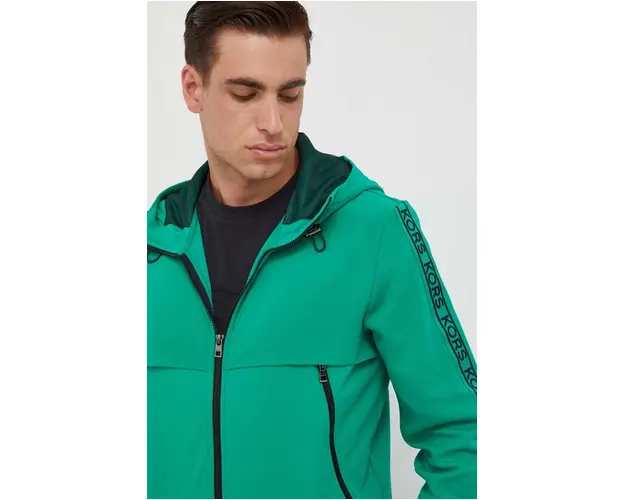 Michael Kors bluza barbati, culoarea verde, cu gluga, cu imprimeu