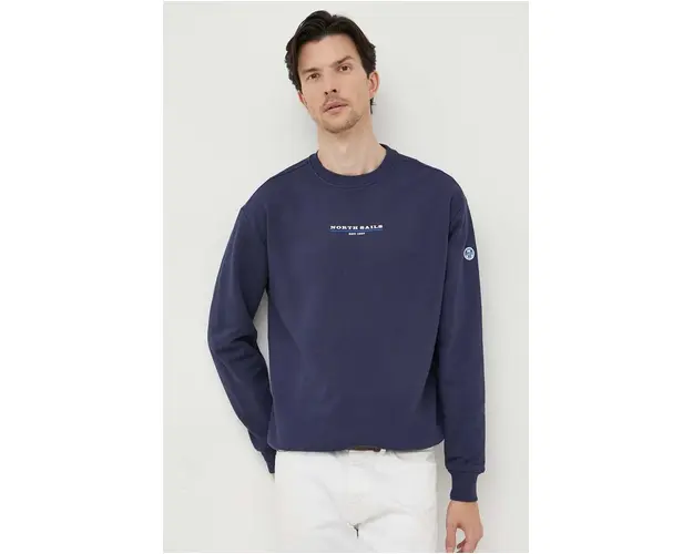 North Sails hanorac de bumbac barbati, culoarea albastru marin, cu imprimeu