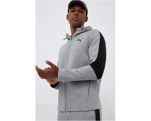 Puma bluza barbati, culoarea gri, cu gluga, cu imprimeu