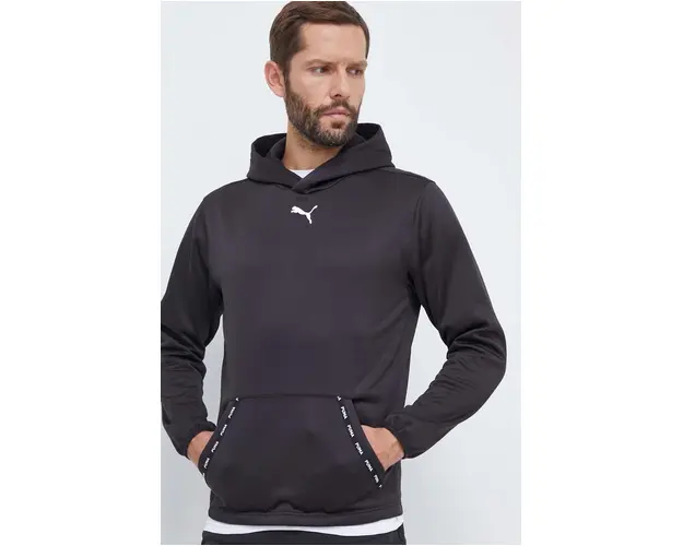 Puma bluza barbati, culoarea negru, cu gluga, cu imprimeu