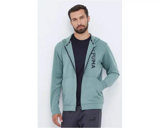 Puma hanorac de antrenament Fit Double Knit culoarea verde, cu gluga, cu imprimeu