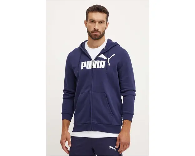 Puma bluza barbati, culoarea albastru marin, cu gluga, cu imprimeu