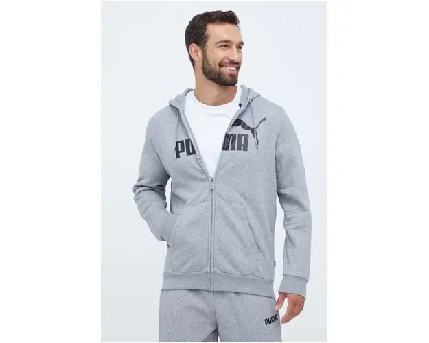 Puma bluza barbati, culoarea gri, cu gluga, cu imprimeu