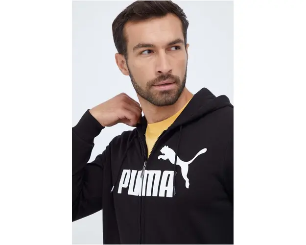 Puma bluza barbati, culoarea negru, cu gluga, cu imprimeu
