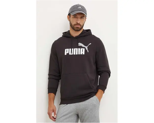 Puma bluza barbati, culoarea negru, cu gluga, cu imprimeu