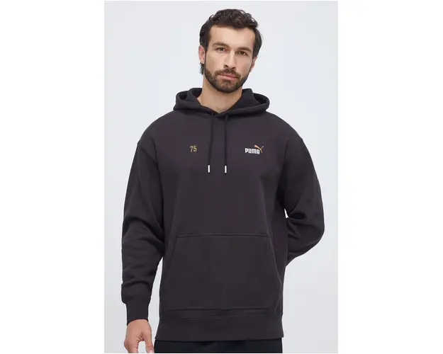 Puma hanorac de bumbac barbati, culoarea negru, cu gluga, cu imprimeu