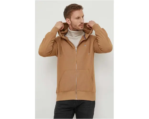 Gant bluza barbati, culoarea maro, cu gluga, neted