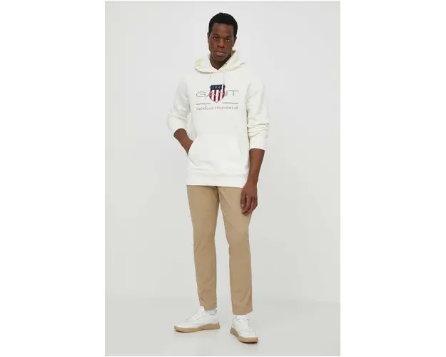 Gant bluza barbati, culoarea alb, cu gluga, cu imprimeu