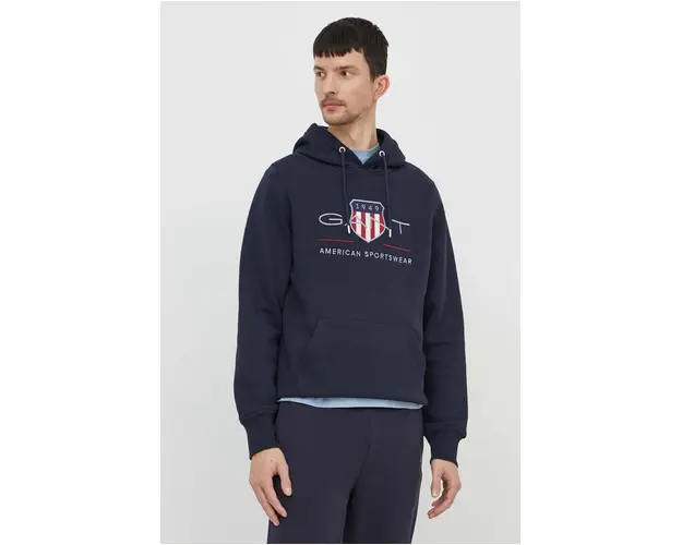 Gant bluza barbati, culoarea albastru marin, cu gluga, cu imprimeu