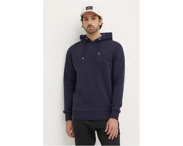 Gant hanorac de bumbac barbati, culoarea albastru marin, cu gluga, neted