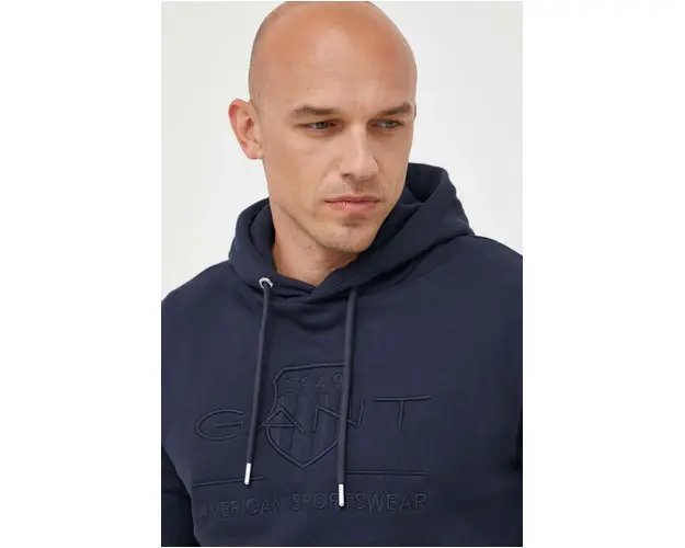 Gant hanorac de bumbac barbati, culoarea albastru marin, cu gluga, neted