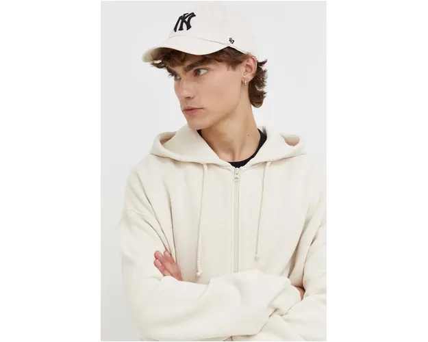 American Vintage hanorac de bumbac barbati, culoarea bej, cu gluga, neted