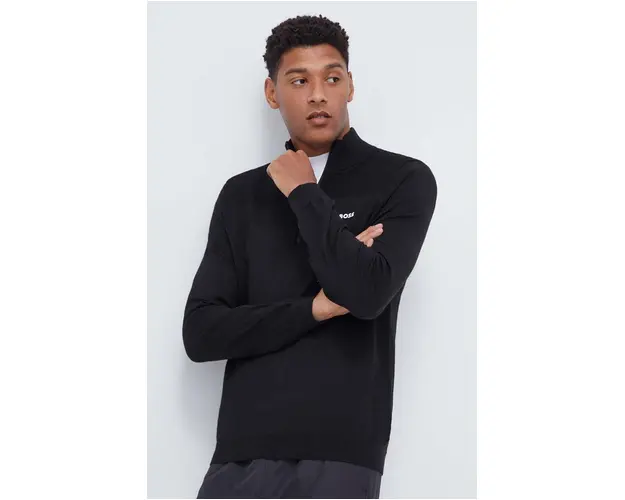 Boss Green pulover din amestec de lana BOSS GREEN barbati, culoarea negru, light, cu turtleneck