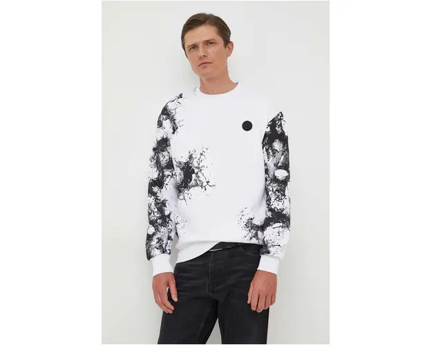 PLEIN SPORT bluza barbati, culoarea alb, cu imprimeu