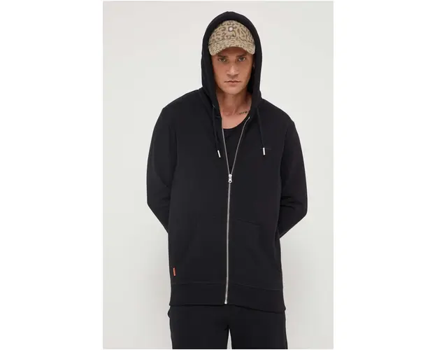 Superdry bluza barbati, culoarea negru, cu gluga, neted