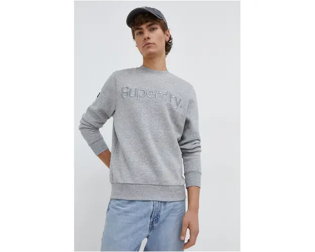 Superdry bluza barbati, culoarea gri, melanj