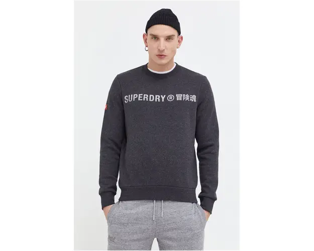 Superdry bluza barbati, culoarea gri, cu imprimeu