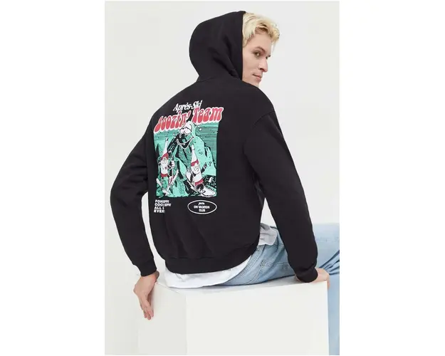 On Vacation bluza barbati, culoarea negru, cu gluga, cu imprimeu