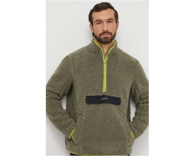 Icebreaker hanorac RealFleece Merino High Pile culoarea verde, neted
