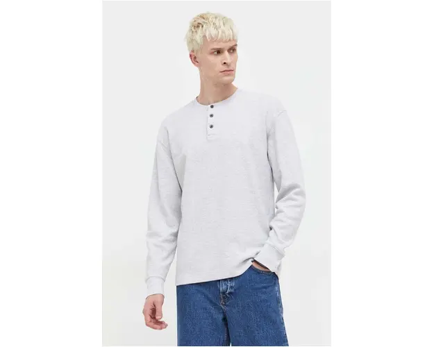 Abercrombie & Fitch longsleeve din bumbac culoarea gri, neted