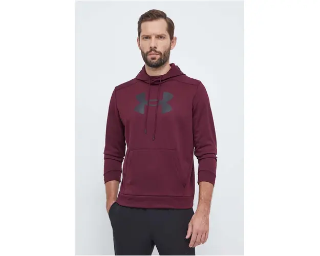 Under Armour hanorac de antrenament culoarea bordo, cu gluga, cu imprimeu