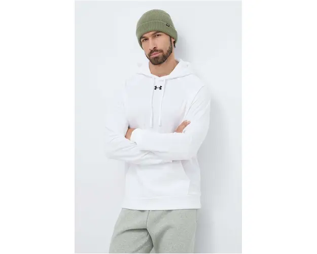 Under Armour bluza barbati, culoarea alb, cu gluga, neted