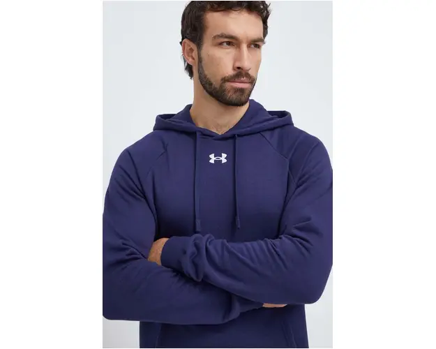 Under Armour bluza barbati, culoarea albastru marin, cu gluga, neted