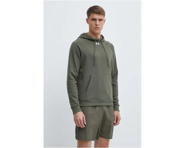 Under Armour bluza barbati, culoarea verde, cu gluga, neted