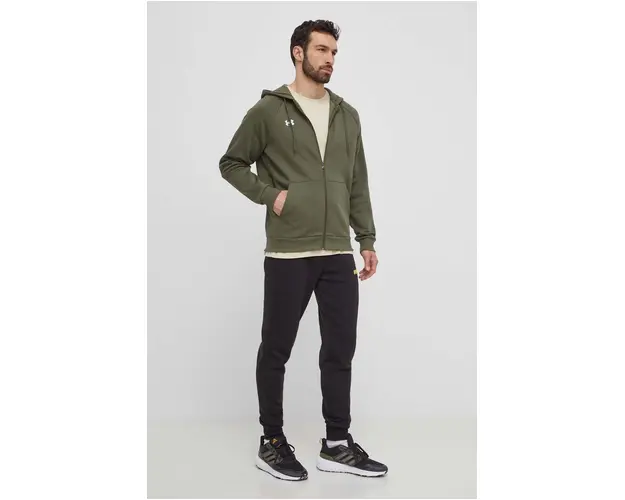 Under Armour bluza barbati, culoarea verde, cu gluga, neted
