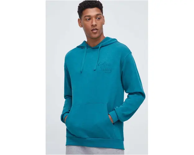 Colourwear hanorac de bumbac barbati, culoarea verde, cu gluga, neted