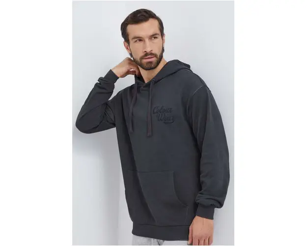 Colourwear hanorac de bumbac barbati, culoarea negru, cu gluga, neted