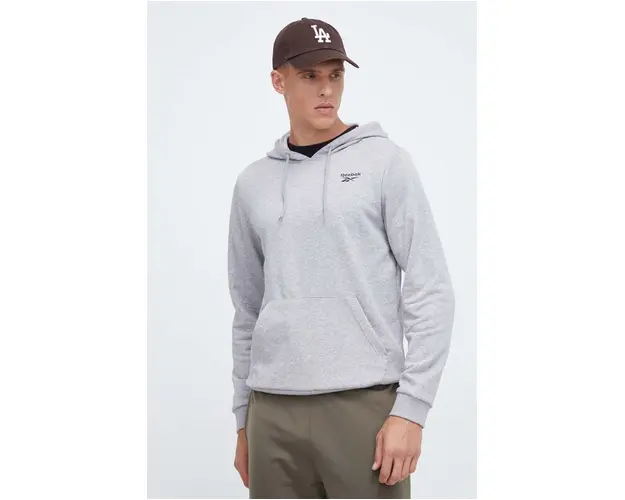 Reebok bluza barbati, culoarea gri, cu gluga, melanj