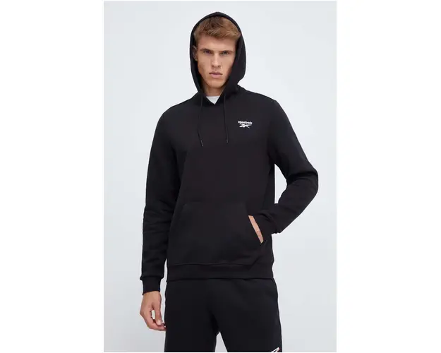 Reebok bluza barbati, culoarea negru, cu gluga, cu imprimeu