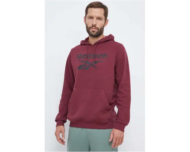 Reebok bluza barbati, culoarea bordo, cu gluga, cu imprimeu