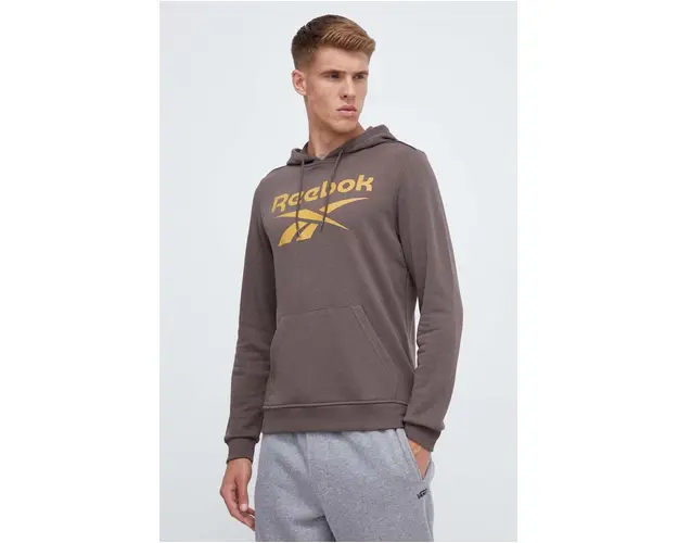 Reebok bluza barbati, culoarea maro, cu gluga, cu imprimeu