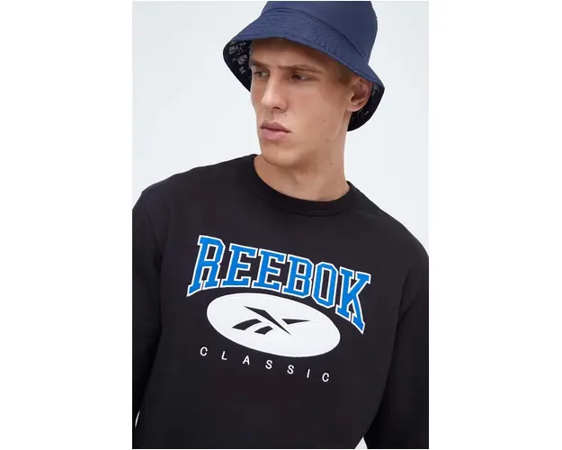 Reebok Classic bluza barbati, culoarea negru, cu imprimeu