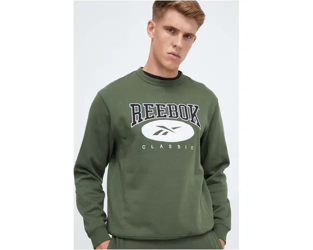 Reebok Classic bluza barbati, culoarea verde, cu imprimeu