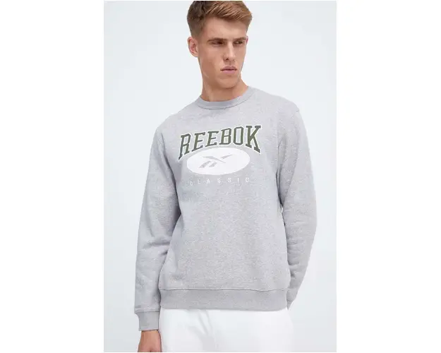 Reebok Classic bluza barbati, culoarea gri, cu imprimeu