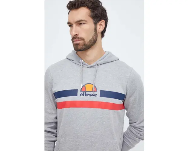Ellesse bluza barbati, culoarea gri, cu gluga, cu imprimeu