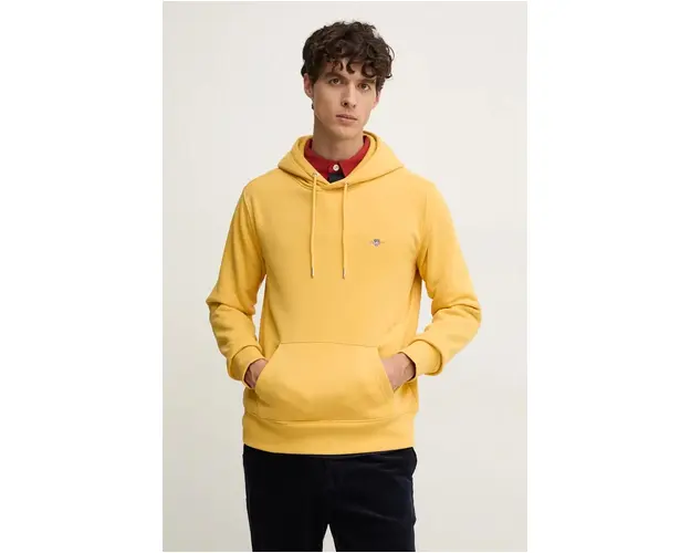 Gant bluza barbati, culoarea galben, cu gluga, neted